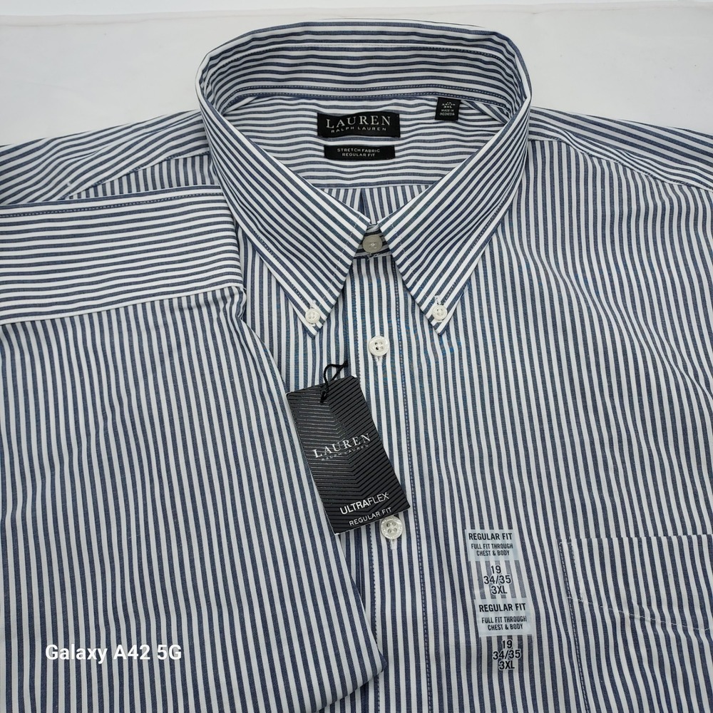 Lauren Ralph Lauren Ultraflex Dress Shirt Mens 3XL 19 34/35 Blue White Striped